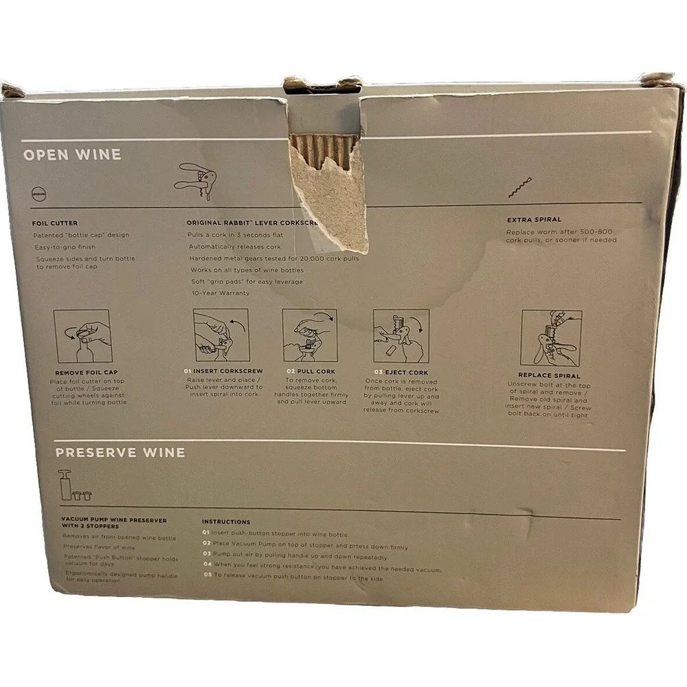 Rabbit Corkscrew & Wine Preserver Vacuum Pump 6 Piece Set Pre-owned In Box